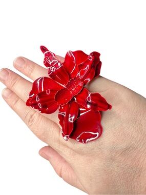 Red Floral Statement Ring - Women Accessories